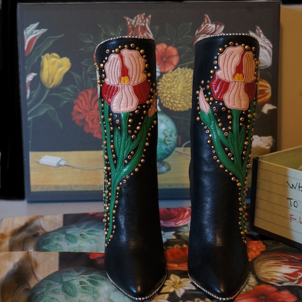 Gucci 2017 Runway Floral Appliquéd Leather Boots - Picture 8 of 8